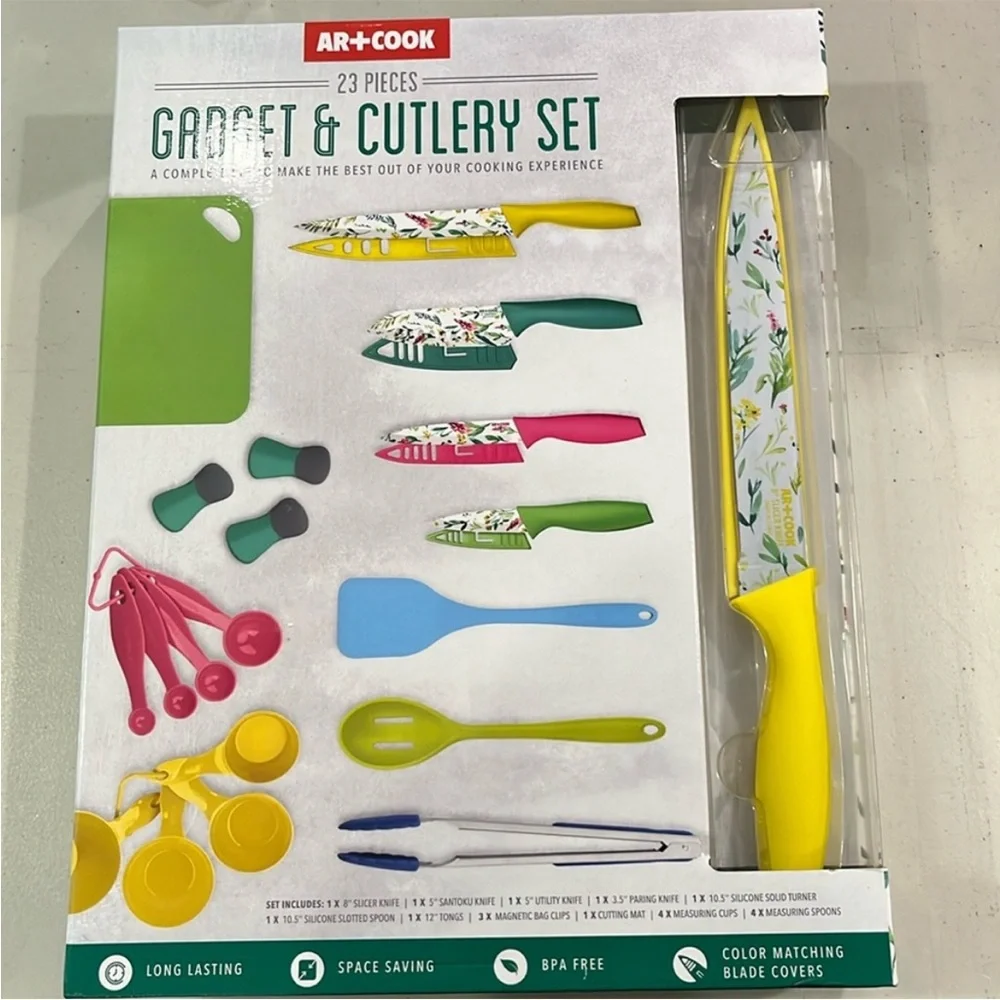 23-Piece Art + Cook Kitchen Gadget & Cutlery Knife Set Floral Multicolor